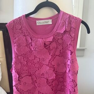 Guipure Lace Front Knit Tank in Rosehip